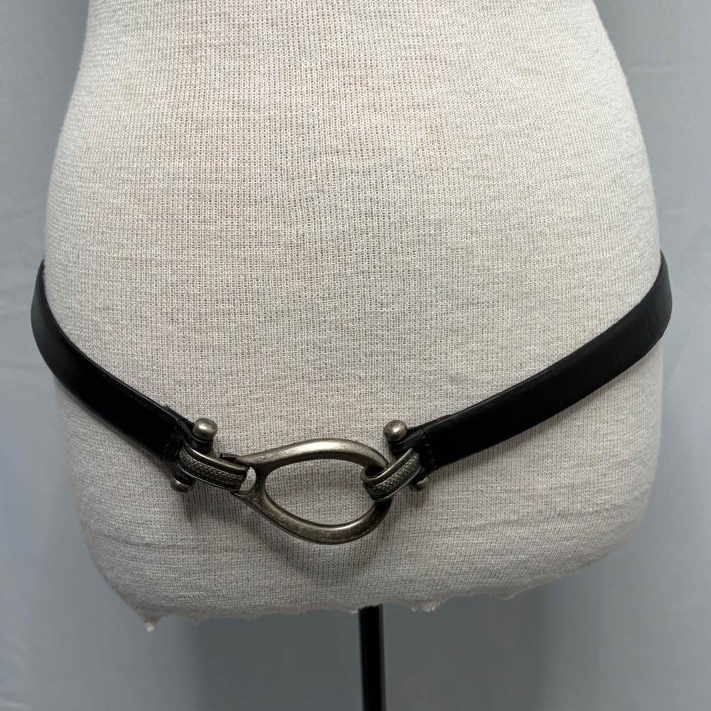 Coldwater Creek Black Leather Belt Teardrop Hook Buckle Adjustable Western